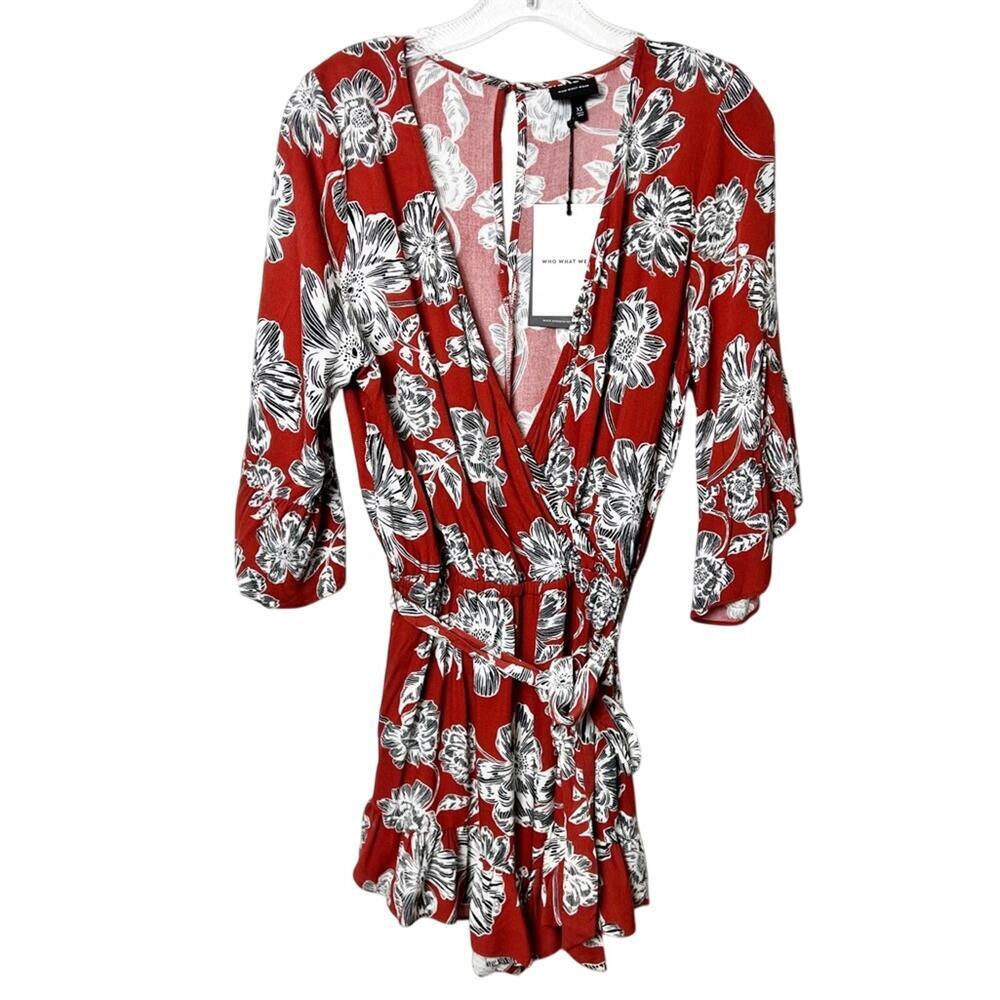 WHO WHAT WEAR ORANGE BERRY CLIFFSIDE FLORAL PRINT WOMEN ROMPER BRAND NEW SIZE XS